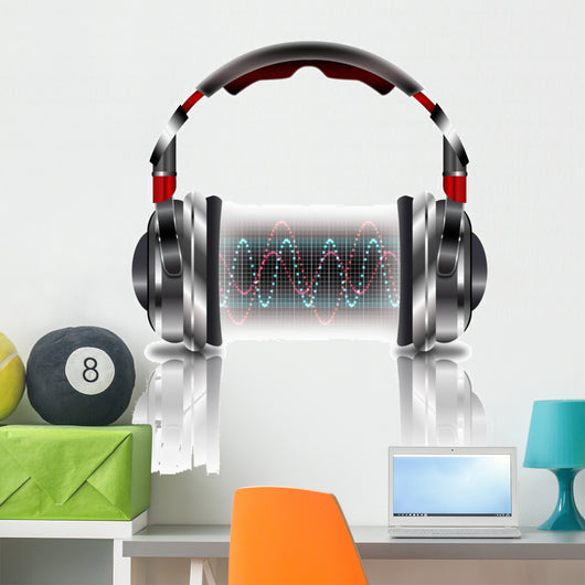 Realistic headphones with music waves Wall Decal