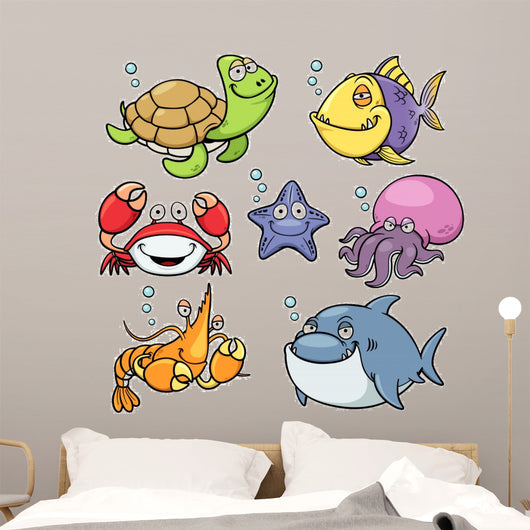Vector illustration of Sea Animals Collection Wall Decal
