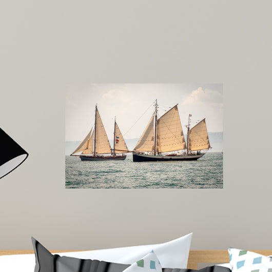 Two old ships sailing in the sea