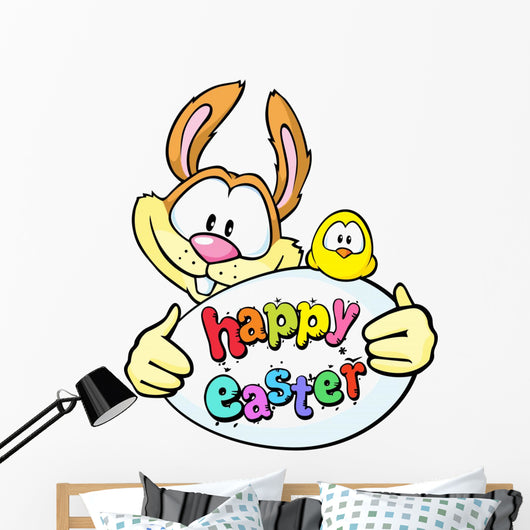 Bunny Hold Egg and Chicken - Happy Easter
