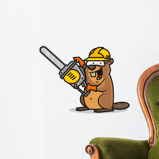 Beaver holds chainsaw Wall Decal