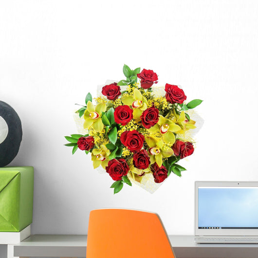 Bouquet of roses and orchids isolated on white background. Wall Decal