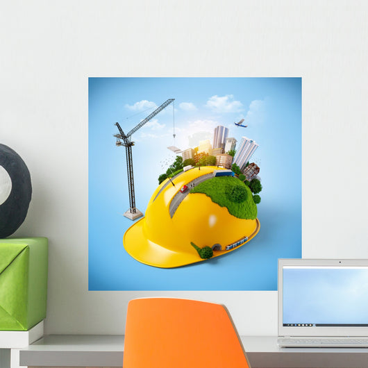 City on the construction helmet.