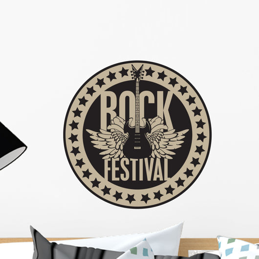 Round Banner With Guitar for Rock Festival