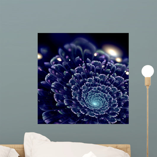 Dark Blue Fractal Flower Digital Artwork Wall Mural