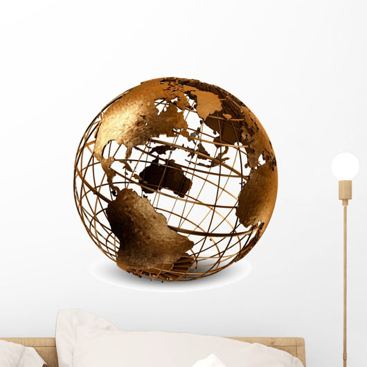 3D Art of Brass Wire Globe Wall Decal