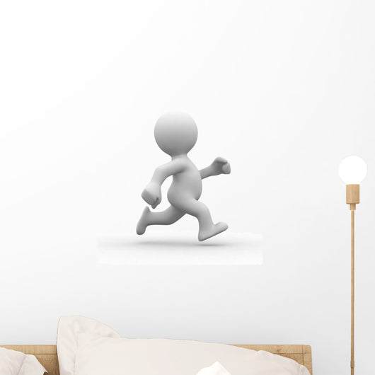 3d white human running alone in white background