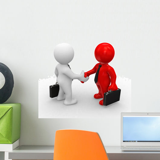 3d bussines white and red humans make a handshake