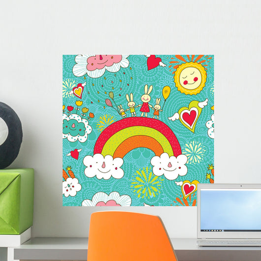 Cheerful Rabbits Are Flying Wall Decal