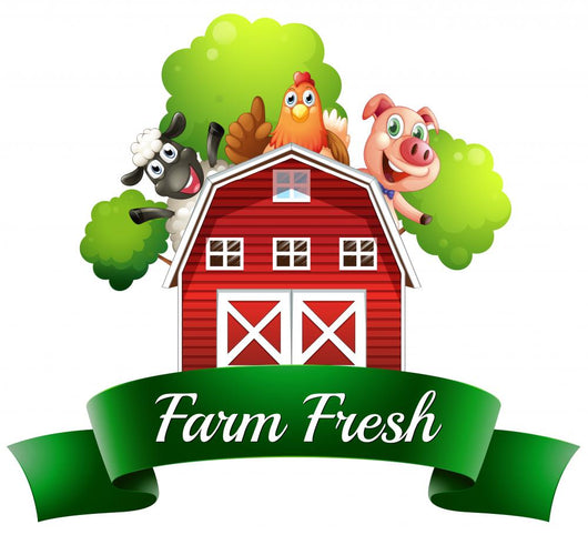 A Farm Fresh Label with a Farmhouse and Farm Animals Wall Decal