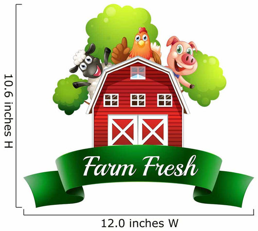 A Farm Fresh Label with a Farmhouse and Farm Animals Wall Decal