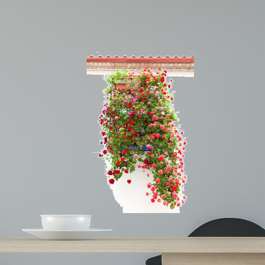 Typical Window decorated Pink and Red Flowers, Mediterranean Eur Wall Mural