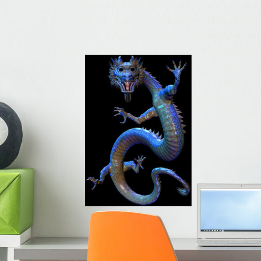 Eastern Dragon on Black Background Wall Mural