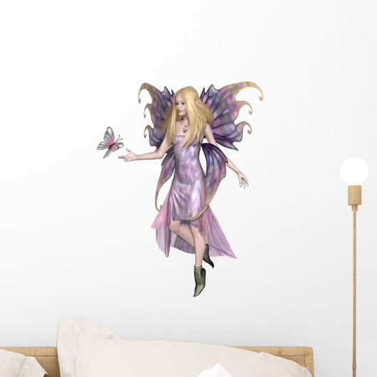 Purple Fairy with Butterfly Wall Mural