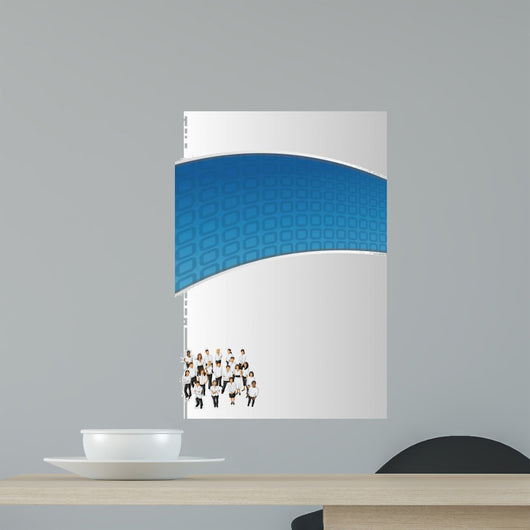 Blue template for advertising brochure with business people