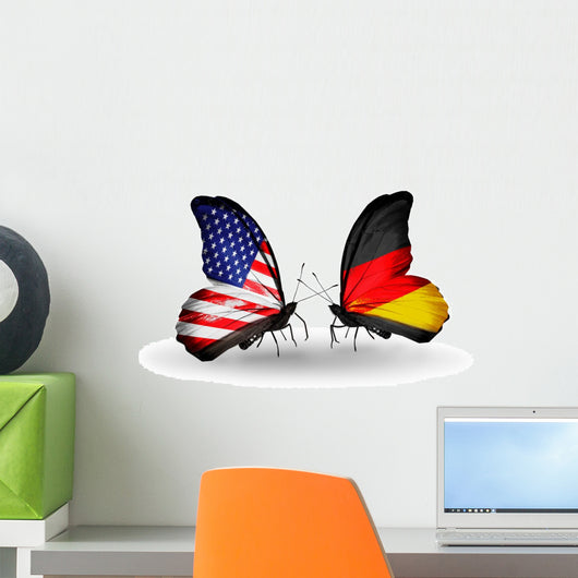 Two butterflies with flags USA and Germany