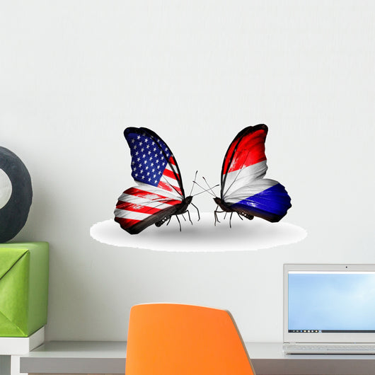 Two Butterflies with Flags Usa and Netherlands Wall Decal