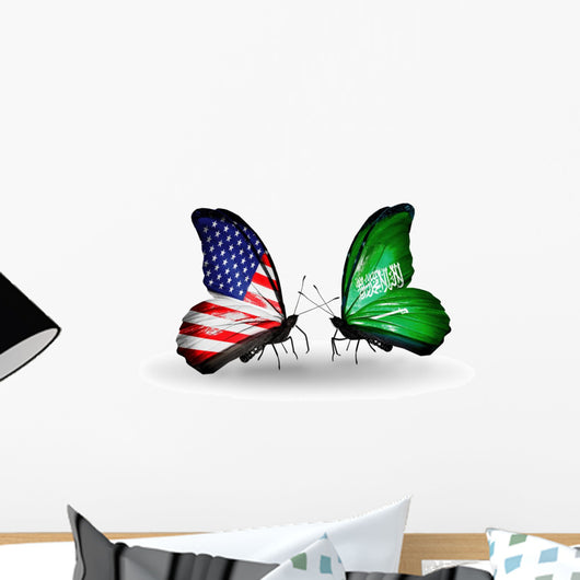 Two Butterflies with Flags Usa and Saudi Arabia Wall Decal