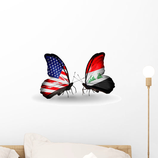 Two Butterflies with Flags Usa and Iraq Wall Decal