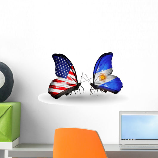 Two Butterflies with Flags Usa and Argentina Wall Decal