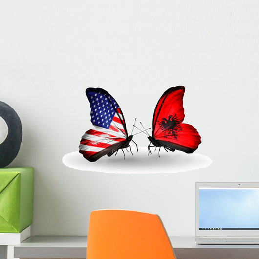 Two Butterflies with Flags Usa and Albania Wall Mural