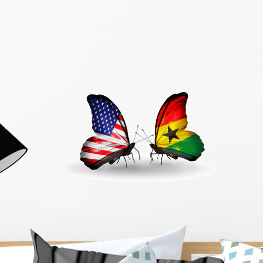 Two Butterflies with Flags Usa and Ghana Wall Decal