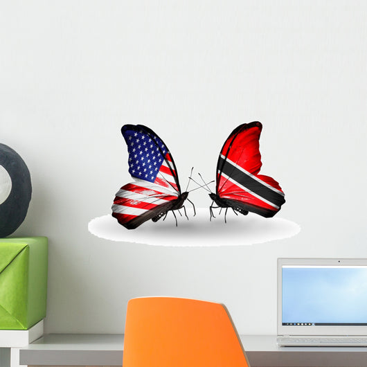 Two Butterflies with Flags Usa and Trinidad and Tobago Wall Decal