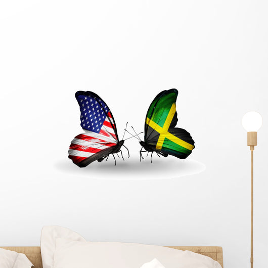 Two butterflies with flags USA and Jamaica Wall Decal