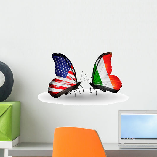 Two Butterflies with Flags Usa and Ireland