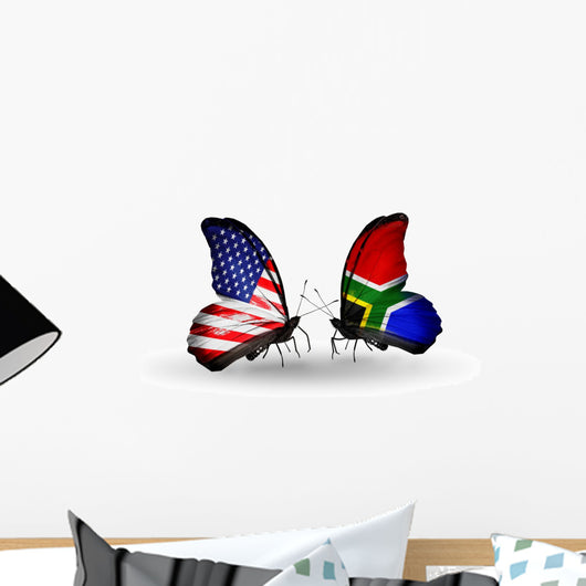 Two Butterflies with Flags Usa and South Africa Wall Decal