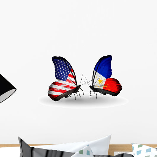 Two Butterflies with Flags Usa and Philippines Wall Decal
