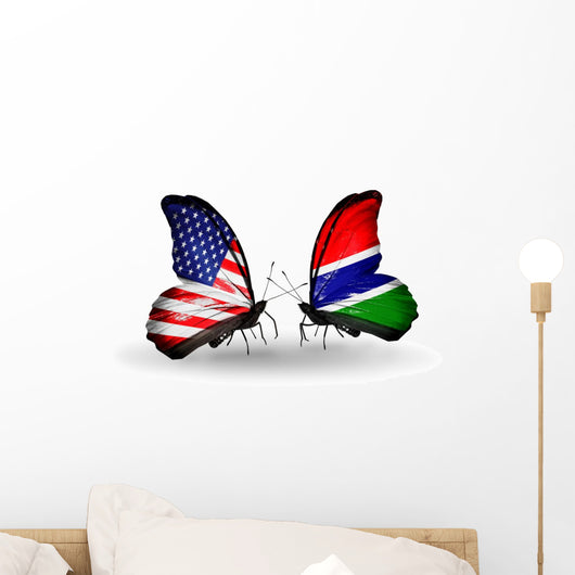 Two Butterflies with Flags Usa and Gambia Wall Decal