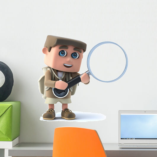 3d Hiker with magnifying glass Wall Decal