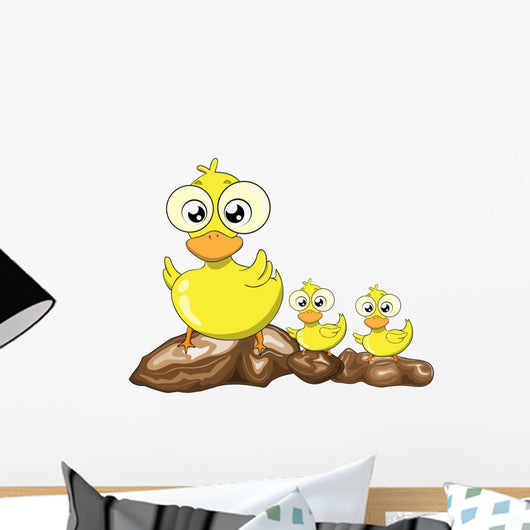 Mother Duck and Her Ducklings Vector Cartoon Wall Decal