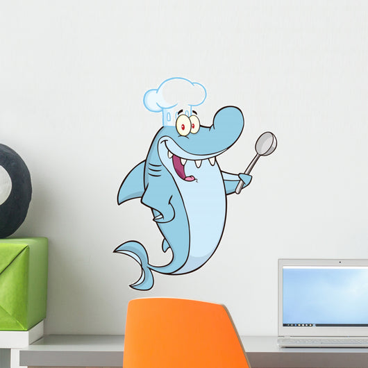 Chef Shark Cartoon Character with Big Spoon Wall Decal