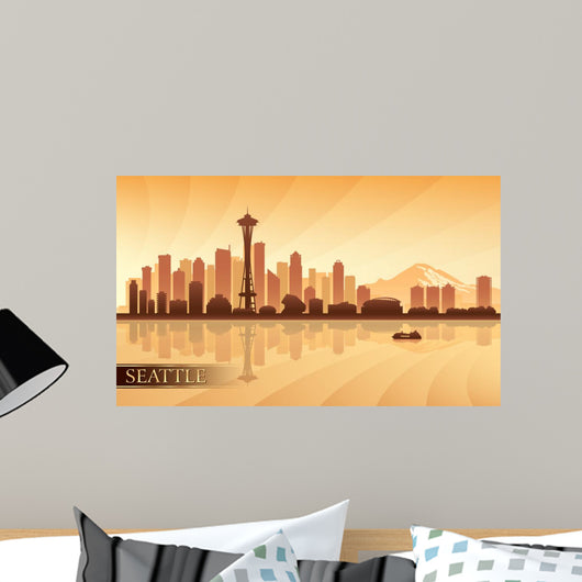 Seattle City Skyline Silhouette Background