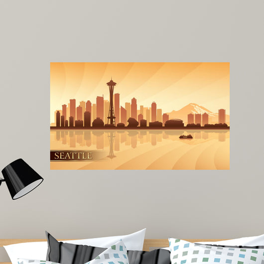 Seattle City Skyline Silhouette Background