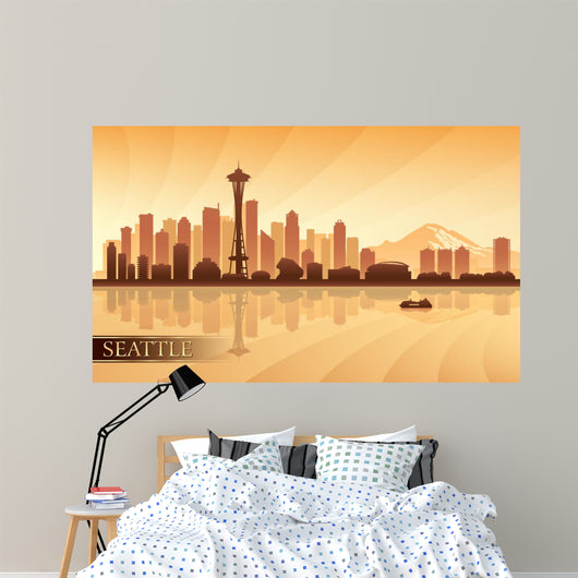 Seattle City Skyline Silhouette Background