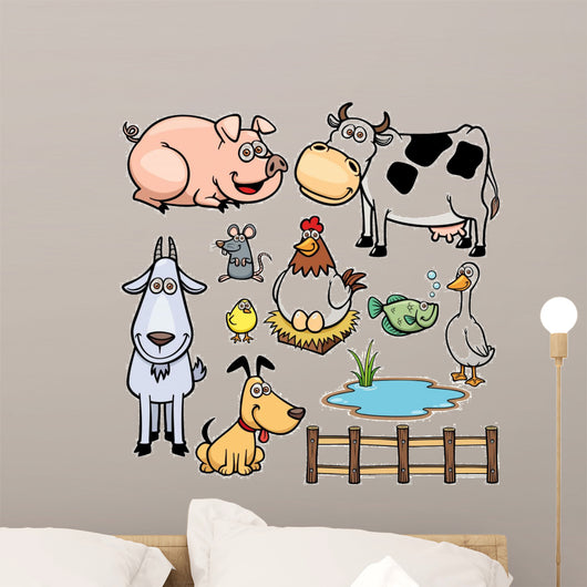 Vector Illustration of Farm Animals cartoon Wall Decal