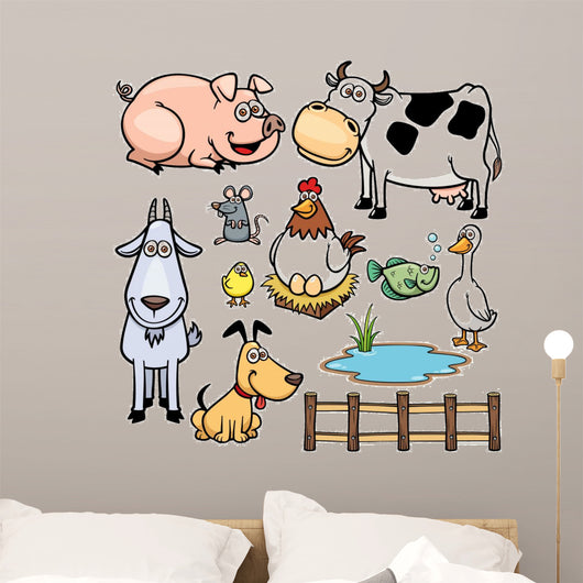 Vector Illustration of Farm Animals cartoon Wall Decal