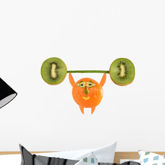 Funny little man made ??of fruits and vegetables raises bar. Wall Decal