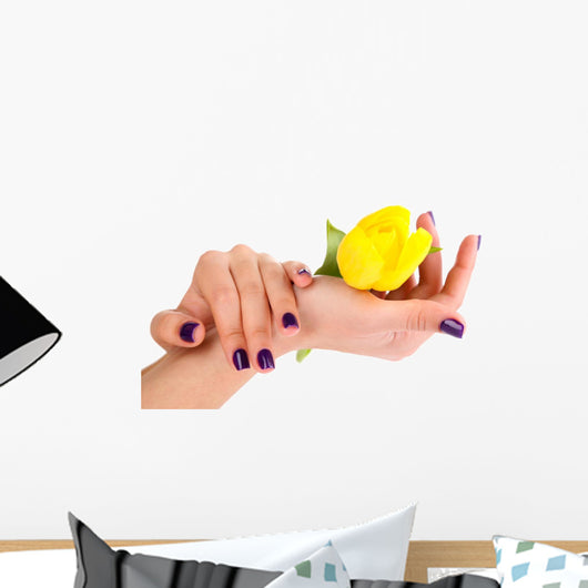 Beautiful woman hands with flower isolated on white