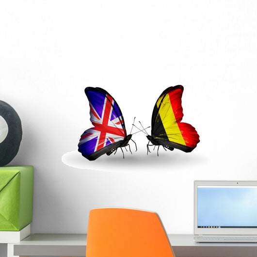 Two Butterflies with Flags Uk and Belgium Wall Decal