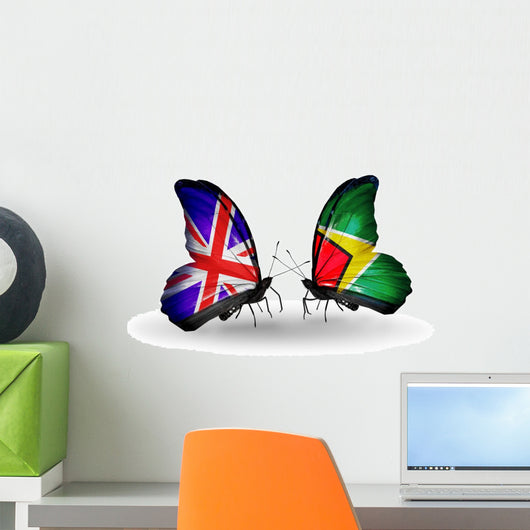 Two Butterflies with Flags Uk and Guyana Wall Decal