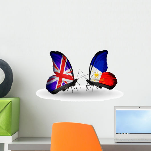 Two Butterflies with Flags Uk and Pilippines