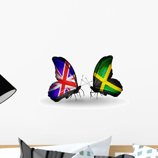 Two Butterflies with Flags Uk and Jamaica Wall Decal