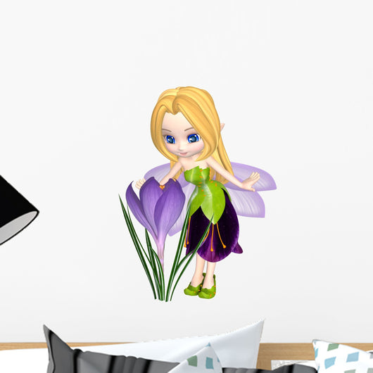 Cute Toon Purple Crocus Fairy, Standing Wall Mural