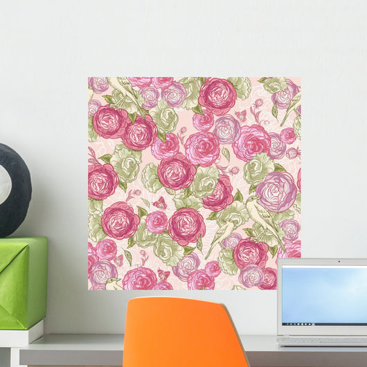 Rose Seamless with Birds Wall Decal