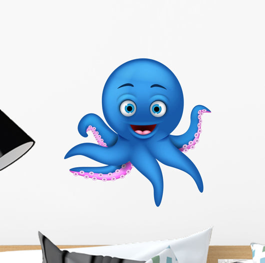 Cute Blue Octopus Cartoon Wall Decal