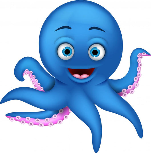 Cute Blue Octopus Cartoon Wall Decal
